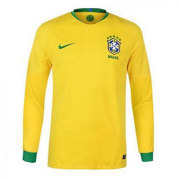 Tailandia Camiseta Brasil 1ª ML 2018 Amarillo